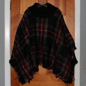Unknown Brand Plaid Print Turtleneck Poncho Sweater